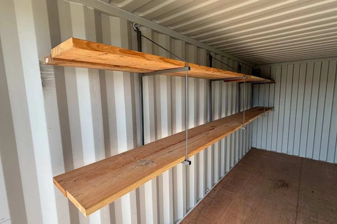 2212 shelving rack with heavy-duty steel brackets and lumber