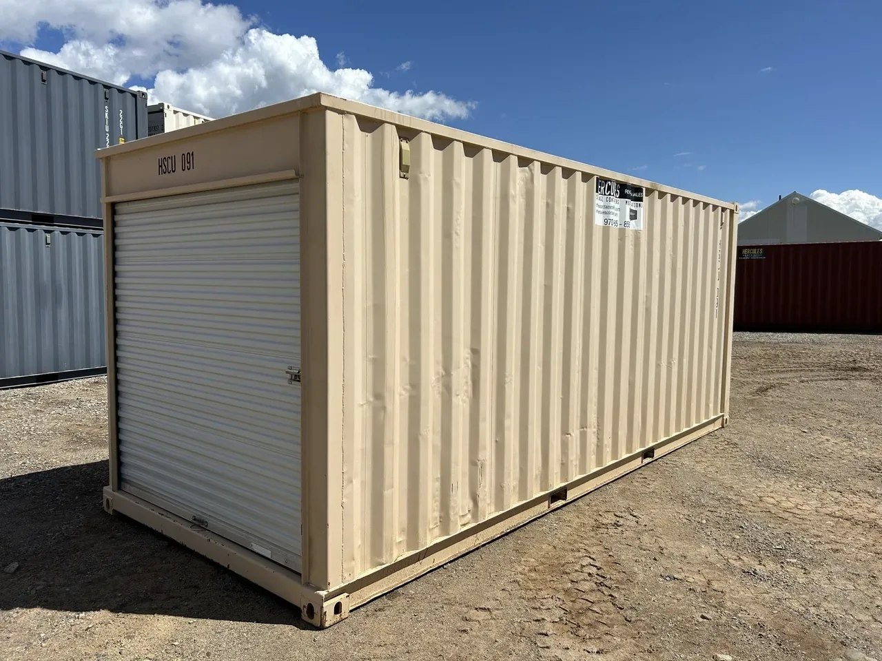 Container with end roll-up door for easy access