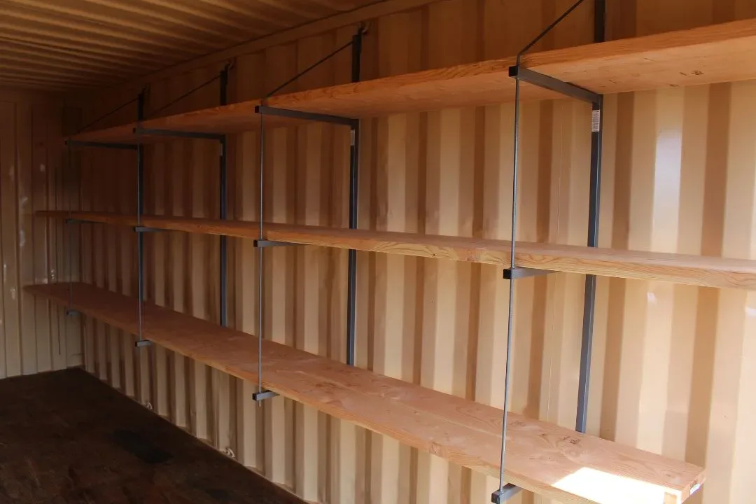 Heavy-duty shelving unit installed inside container